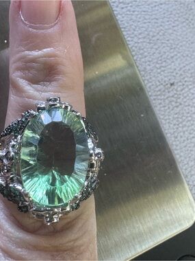 14K White Gold Green Amethyst Cocktail Ring 10.44 Grams